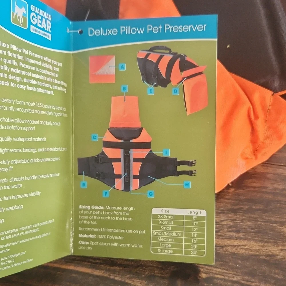 Guardian Gear Deluxe Pillow Pet Preserver Dog Life Preserver S/M. NEW